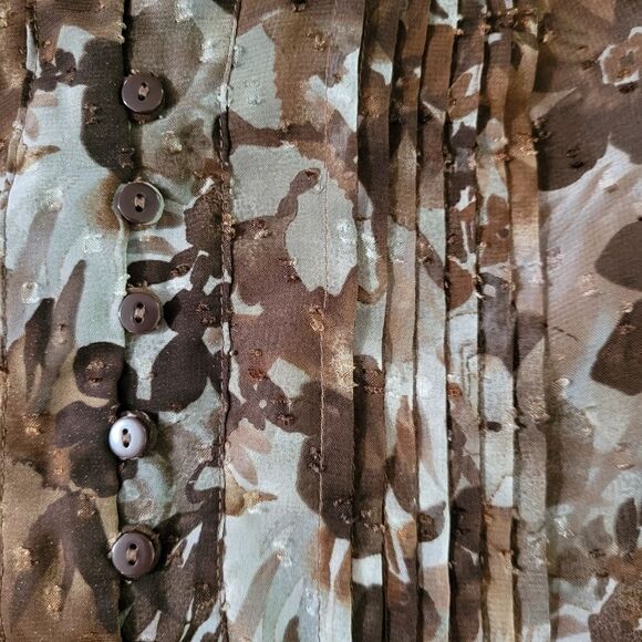 Coldwater Creek Women's Pintuck Brown Floral Blouse - Picture 9 of 15